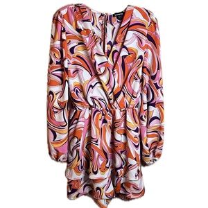 Express Sz Medium Pink Orange Smocked Wrap Sundress‎ Emilio Pucci Vibes